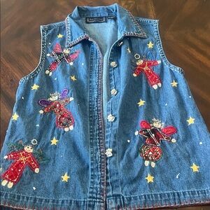 Vintage Christmas Holiday Angel Denim Vest Women’s S New  Directions